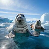 selos descansando em gelo floe dentro Antártica foto