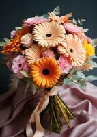 brilhante colori flores e vegetação dentro uma vidro vaso foto