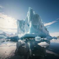 majestoso iceberg cercado de menor gelo floes foto