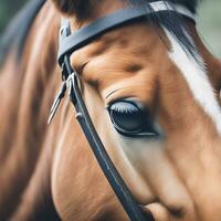 ai gerado contente. gracioso elegância uma cavalos olho dentro fechar-se foto