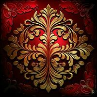 brilhando vermelho floral joalheria brocado têxtil metálico brilho padronizar arte conceito velho Novo estilo Projeto ornamentado em uma Sombrio fundo. ai generativo foto