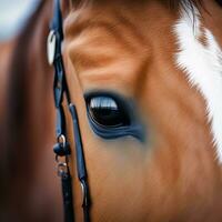 ai gerado contente. gracioso elegância uma cavalos olho dentro fechar-se foto