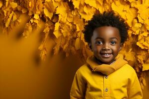 ai gerado estúdio retrato do fofa pequeno africano Garoto em diferente cor antecedentes foto