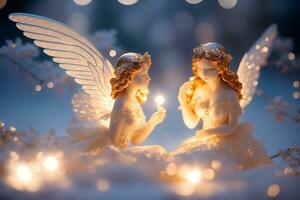celestial guardiões hipnotizante anjo estatuetas. ai gerado. foto