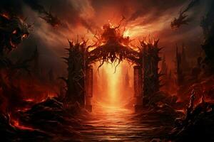 implacável portão fogo inferno. gerar ai foto