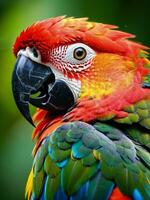 requintado fechar-se do uma colorida papagaio s penas. ai gerado. foto