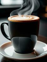 uma trago do conforto cativante fechar acima do uma quente copo do café. ai gerado. foto