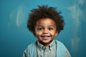 ai gerado estúdio retrato do fofa pequeno africano Garoto em diferente cor antecedentes foto