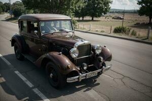 vintage carro aventura em a aberto estrada. ai gerado. foto