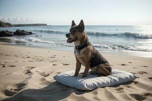 verão felicidade uma cachorro s deleite às a de praia. ai gerado. foto