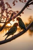 capturando amor pássaros. comovente fotos do afetuoso aviária casais. ai generativo