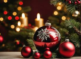 decorado Natal árvore com bola, Sino e muitos mais. ai generativo foto