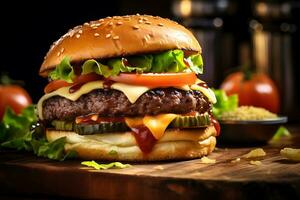 delicioso a famoso bife, vegetal hamburguer experiência. ai generativo foto