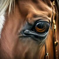 ai gerado contente. gracioso elegância uma cavalos olho dentro fechar-se foto