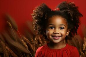 ai gerado estúdio retrato do fofa pequeno encaracolado africano menina em diferente cores fundo foto