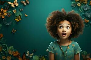 ai gerado estúdio retrato do fofa pequeno encaracolado africano menina em diferente cores fundo foto