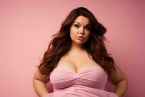 ai gerado estúdio retrato do lindo gordo excesso de peso mulher em diferente cor fundo foto