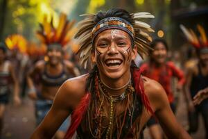 indígena tribal comunidade alegria dentro tradicional Novo anos danças e costumes foto