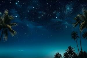 estrelado noite céu em Novo anos véspera dentro uma tropical localização fundo com esvaziar espaço para texto foto