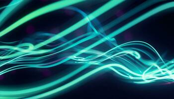 abstrato futurista fundo com verde néon linhas brilhando dentro ultravioleta luz, e bokeh luzes. generativo ai foto