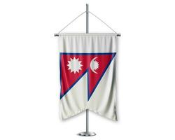 Nepal acima galhardetes 3d bandeiras em pólo ficar de pé Apoio, suporte pedestal realista conjunto e branco fundo. - imagem foto