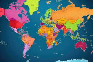 mapa do Europa com país fronteiras em azul fundo. vetor ilustração, colori mundo mapa. político mapas, colorida mundo países, e país, ai gerado foto