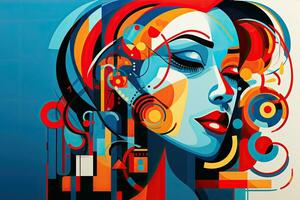 abstrato ilustração do uma lindo mulher face em colorida fundo, colorida ilustração do cubismo estilo, mão desenhado artístico, ai gerado foto