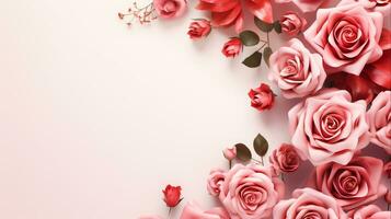 elegante rosa quadrado quadro, Armação ilustração floral decorativo projeto, ai gerado foto