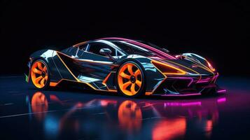 uma futurista Projeto do uma lustroso e angular carro com néon acentos ai gerado foto