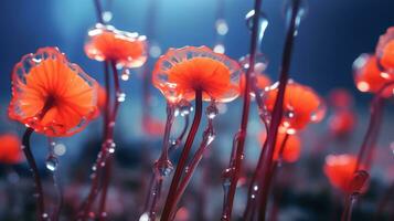 translúcido pétalas uma fechar-se flor foto com vibrante vermelhos e suave texturas ai gerado