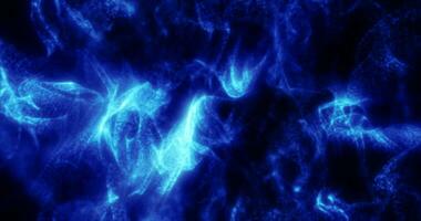 abstrato azul ondas e fumaça a partir de partículas do energia mágico brilhante brilhando líquido, fundo foto