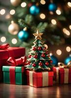 foto do a Natal árvore e presente caixas apresenta Natal luzes feliz Novo ano ai generativo