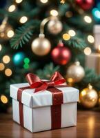 foto do a Natal árvore e presente caixas apresenta Natal luzes feliz Novo ano ai generativo