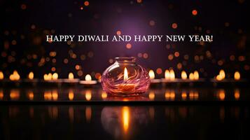 feliz diwali e feliz Novo ano cumprimento indiano feriado cartão. foto