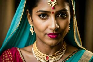 lindo indiano mulher vestindo tradicional joia. gerado por IA foto