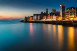 a cidade do Lyon, França, às crepúsculo. gerado por IA foto