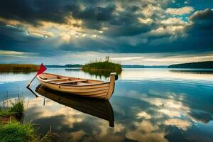 uma barco em a lago. gerado por IA foto