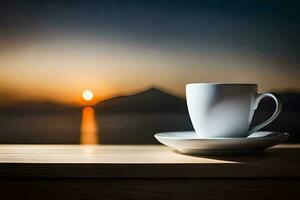 café copo em a mesa com a Sol contexto. gerado por IA foto