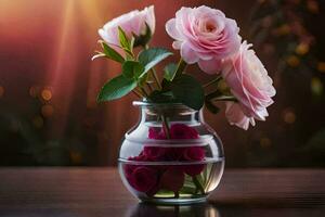 rosas dentro uma vaso em uma mesa. gerado por IA foto