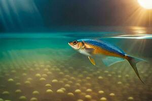 uma peixe natação dentro a oceano com bolhas. gerado por IA foto