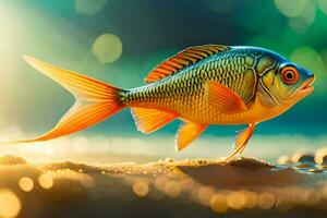 peixe em a de praia com luz solar brilhando em isto. gerado por IA foto