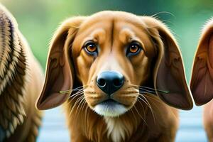 três cachorros estão olhando às a Câmera. gerado por IA foto