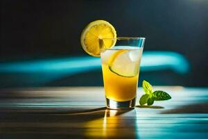 uma vidro do limonada com uma fatia do limão. gerado por IA foto