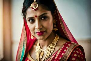 a indiano noiva dentro tradicional traje. gerado por IA foto