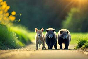 foto papel de parede a estrada, urso, Urso filhote, Urso filhotes, Urso filhotes, o. gerado por IA