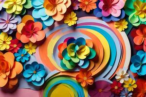 colorida papel flores arranjado dentro uma círculo. gerado por IA foto