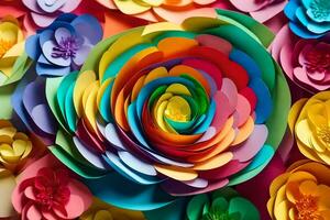 colorida papel flores estão arranjado dentro uma círculo. gerado por IA foto