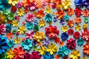 uma parede do colorida papel flores gerado por IA foto