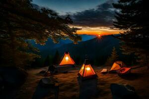 acampamento dentro a montanhas. gerado por IA foto