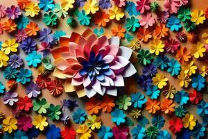 uma colorida flor arranjo fez a partir de papel. gerado por IA foto